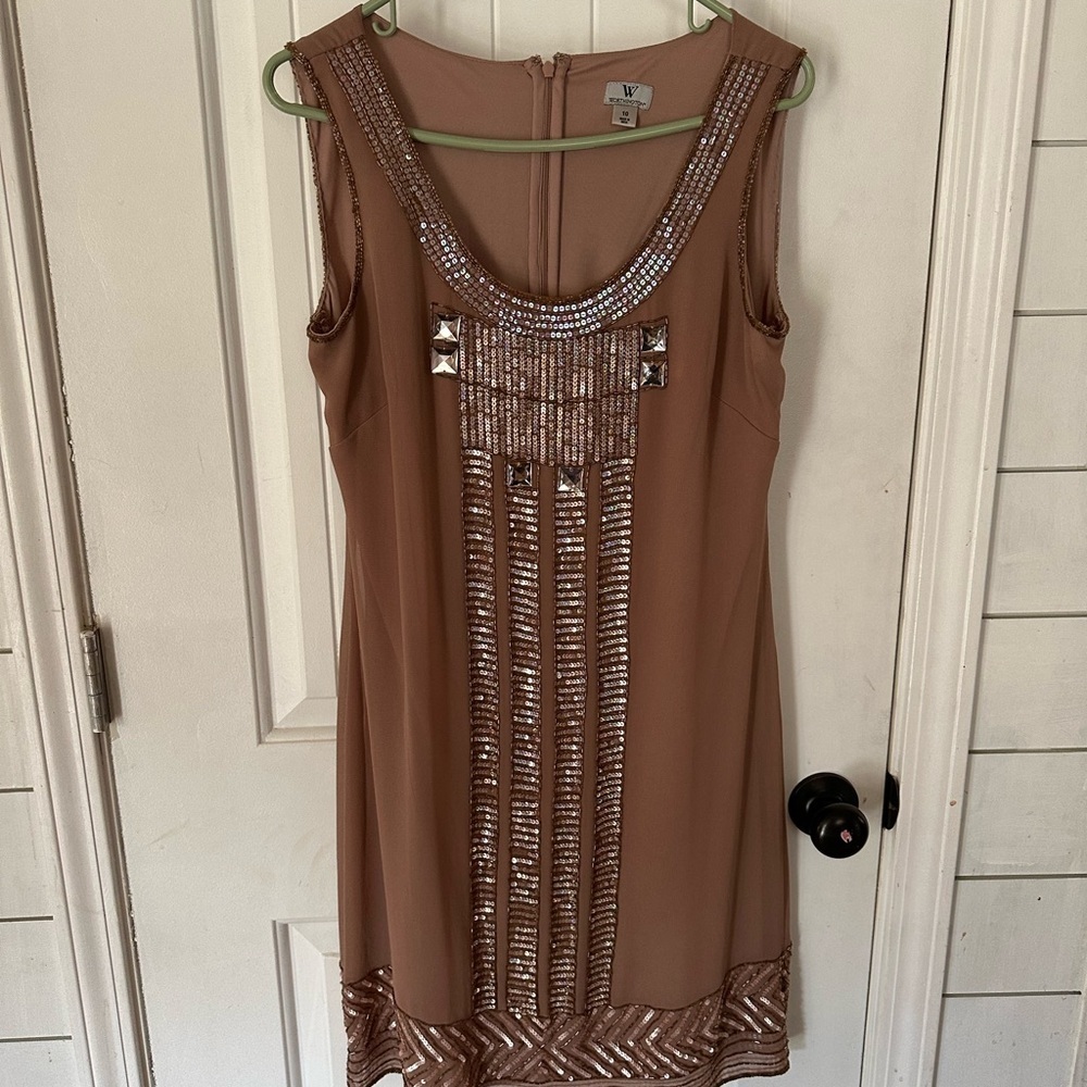 Peach Dress Womens Sz 10 Beaded  Art Deco Cocktail Wedding Guest boho